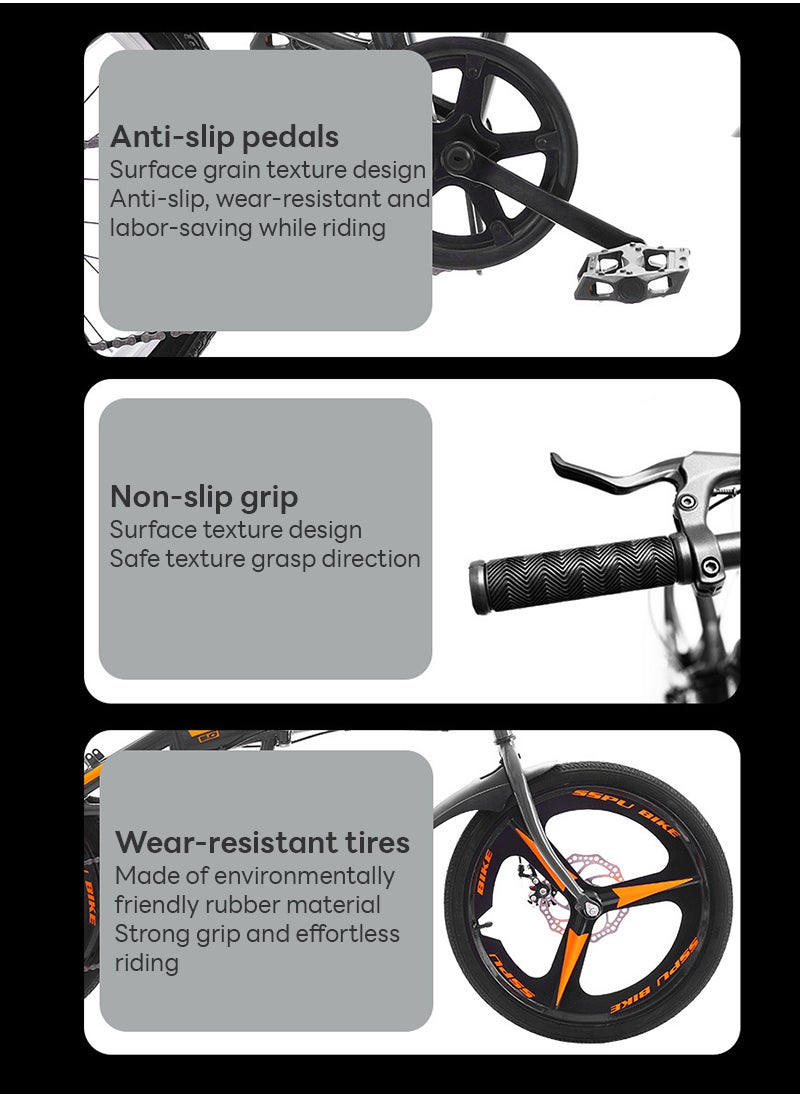 Sharpdo - 20in Folding Bike, 7 Speed Foldable City Bike, Carbon Steel Bicycle for Adults, Foldable Bicycle with Adjustable Seats & Disc Brake for Traveling & Exercising - Image 1
