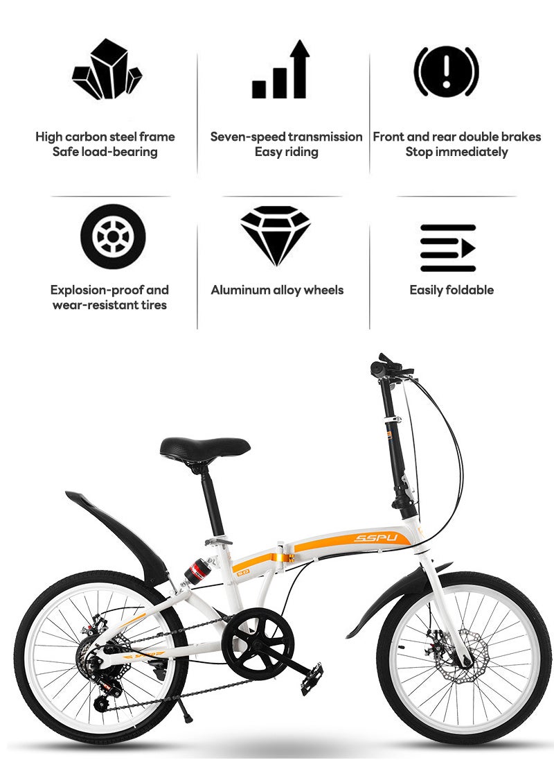 Sharpdo - 20in Folding Bike, 7 Speed Foldable City Bike, Carbon Steel Bicycle for Adults, Foldable Bicycle with Adjustable Seats & Disc Brake for Traveling & Exercising - Image 1