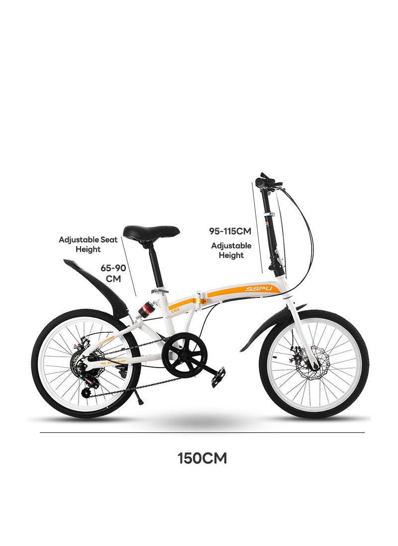 Sharpdo - 20in Folding Bike, 7 Speed Foldable City Bike, Carbon Steel Bicycle for Adults, Foldable Bicycle with Adjustable Seats & Disc Brake for Traveling & Exercising - Image 1