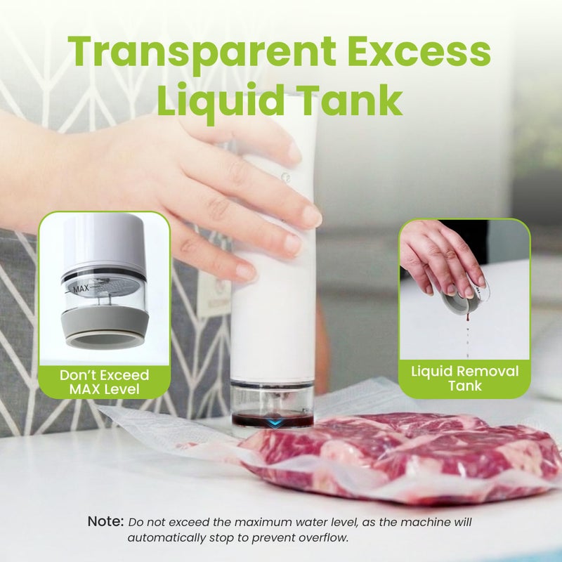OWKAR Portable Handheld Vacuum Sealer for Food with 32 Reusable Bags, Compact & Powerful Food Vacuum Sealer with Visible Water Tank, Display Indicator and 6X Freshness Lock for Meal Prep & Storage - Image 5
