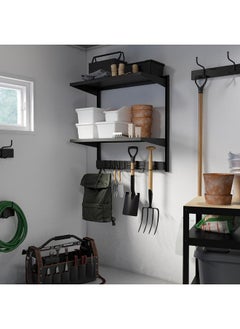Zaboon Wall shelf combination, with hooks/2 shelves/black, 88x45x90 cm  - Image 2
