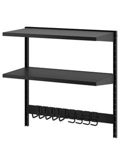 Zaboon Wall shelf combination, with hooks/2 shelves/black, 88x45x90 cm  - Image 1