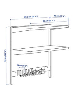 Zaboon Wall shelf combination, with hooks/2 shelves/black, 88x45x90 cm  - Image 3