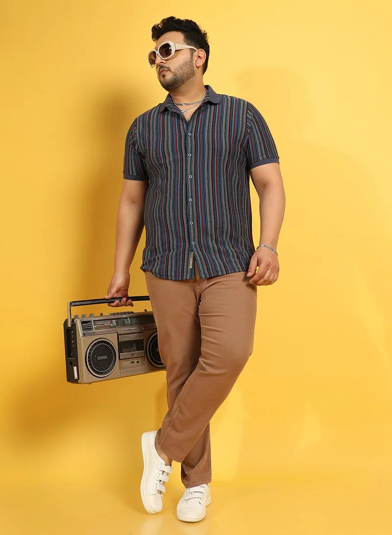 Instafab Plus Instafab Plus Men's Multicolour Contrast Knitted Shirt For Casual Wear | Spread Collar | Short Sleeve | Button Closure | Cotton Shirts Crafted With Comfort Fit For Everyday Wear