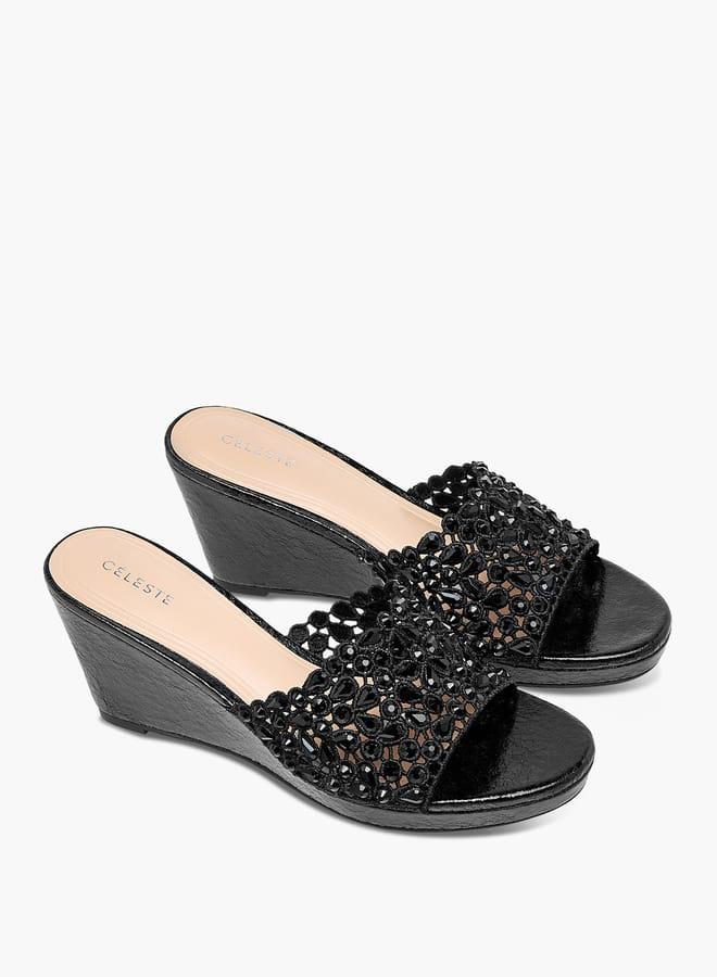 Celeste Women's Diamante Wedge Sandals with Slip On Closure - Image 3