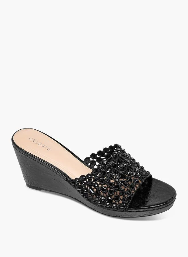 Celeste Women's Diamante Wedge Sandals with Slip On Closure