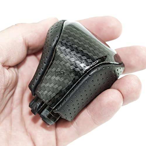 SHIFTIN Leather & Carbon Fiber Wood Trim Gear Shift Knob Gearbox Shifter for Lexus LS460 F-Sport LS-460-L LS600 LS-600h-L and Fits Lexus LX570 LX 570 (Black Leather/Carbon Fiber Pattern) - Image 3