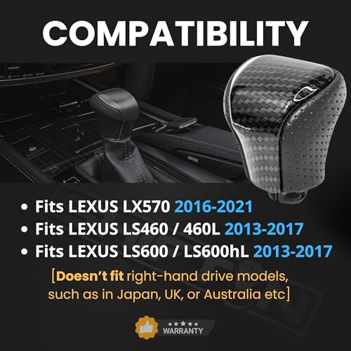 SHIFTIN Leather & Carbon Fiber Wood Trim Gear Shift Knob Gearbox Shifter for Lexus LS460 F-Sport LS-460-L LS600 LS-600h-L and Fits Lexus LX570 LX 570 (Black Leather/Carbon Fiber Pattern) - Image 2