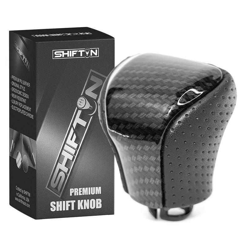SHIFTIN Leather & Carbon Fiber Wood Trim Gear Shift Knob Gearbox Shifter for Lexus LS460 F-Sport LS-460-L LS600 LS-600h-L and Fits Lexus LX570 LX 570 (Black Leather/Carbon Fiber Pattern) - Image 1