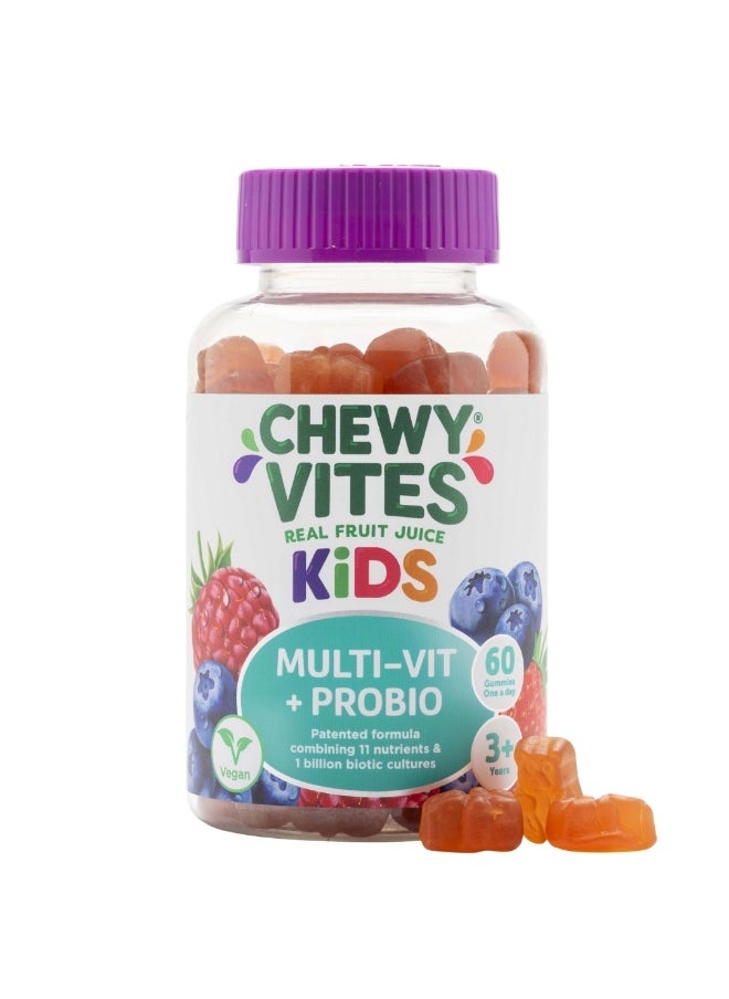 CHEWY VITES Kids Multi-Vit And Probio 60 Gummy Vitamins 11 Essential Nutrients 1 Billion Cultures 2 Months Supply Real Fruit Juice Vegan 3 Year+  - Image 3