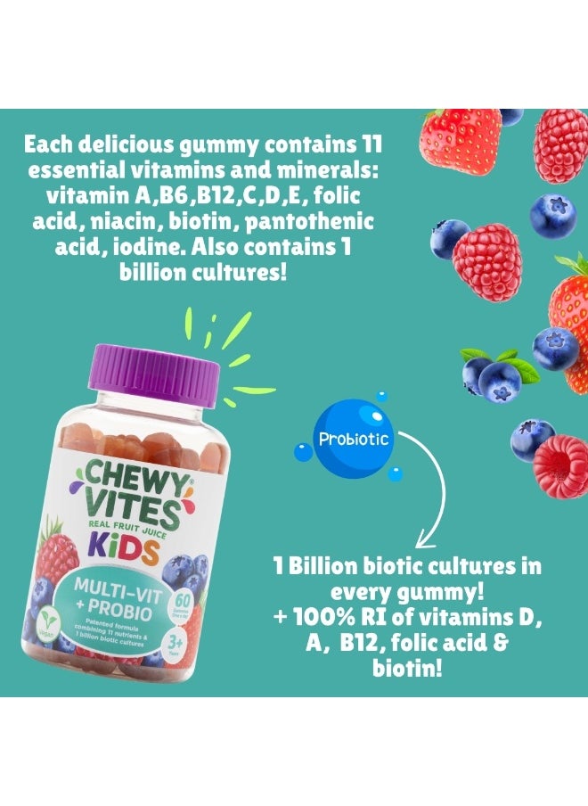 CHEWY VITES Kids Multi-Vit And Probio 60 Gummy Vitamins 11 Essential Nutrients 1 Billion Cultures 2 Months Supply Real Fruit Juice Vegan 3 Year+  - Image 5
