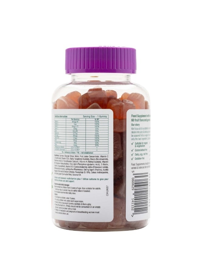 CHEWY VITES Kids Multi-Vit And Probio 60 Gummy Vitamins 11 Essential Nutrients 1 Billion Cultures 2 Months Supply Real Fruit Juice Vegan 3 Year+  - Image 2