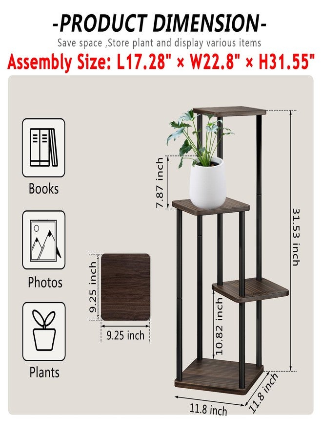 AZERPIAN Plant Stand 4 Tier Indoor Metal Flower Shelf for Multiple Plants Corner Tall Flower Holders for Patio Garden Living Room Balcony Bedroom, Black oak - Image 4