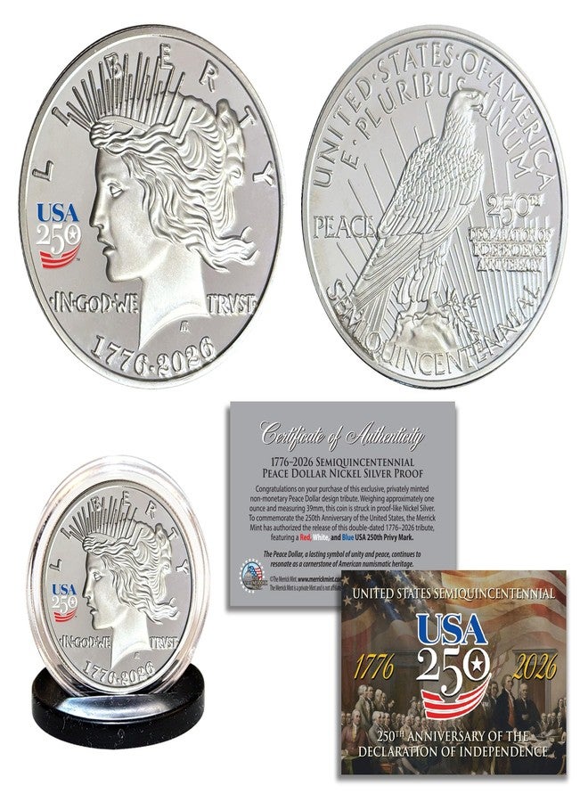 Merrick Mint America 250th Anniversary 2026 Peace Dollar Nickel-Silver Proof Privy Medallion Coin USA 250 - Image 2