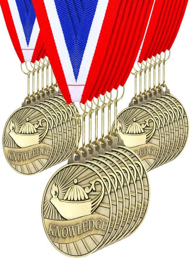 Aurelema 30pcs 2'' Gold Medals for Awards Winner Medals Bulk with Neck Ribbons Metal Trophy Award Prize Gift for Students Adults School Tournaments Competitions(Knowledge Lamp) - Image 1