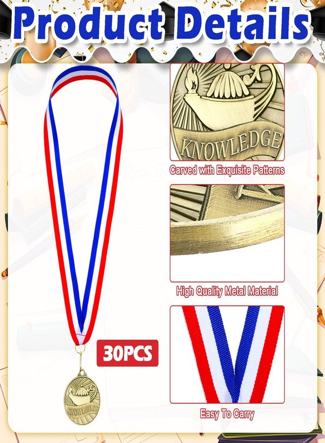 Aurelema 30pcs 2'' Gold Medals for Awards Winner Medals Bulk with Neck Ribbons Metal Trophy Award Prize Gift for Students Adults School Tournaments Competitions(Knowledge Lamp) - Image 3