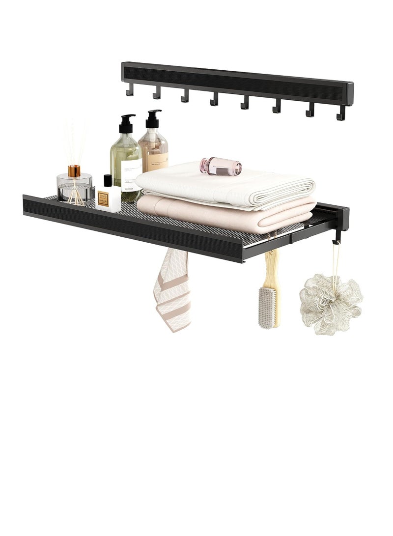 CityRiya-Long Wall Mounted Clothes Drying Rack,Laundry Drying Rack Collapsible,with Net Retractable Foldable Clothes Drying Rack Laundry Drying Rack Lay Flat to Dry Thickened Aluminum Collapsible Rack for Shoes Socks Underwear No Punching Required,60cm Wide Space Aluminum Foldable Hanging Coat Rack With 8 Towel Hooks(black) ﻿ - Image 1