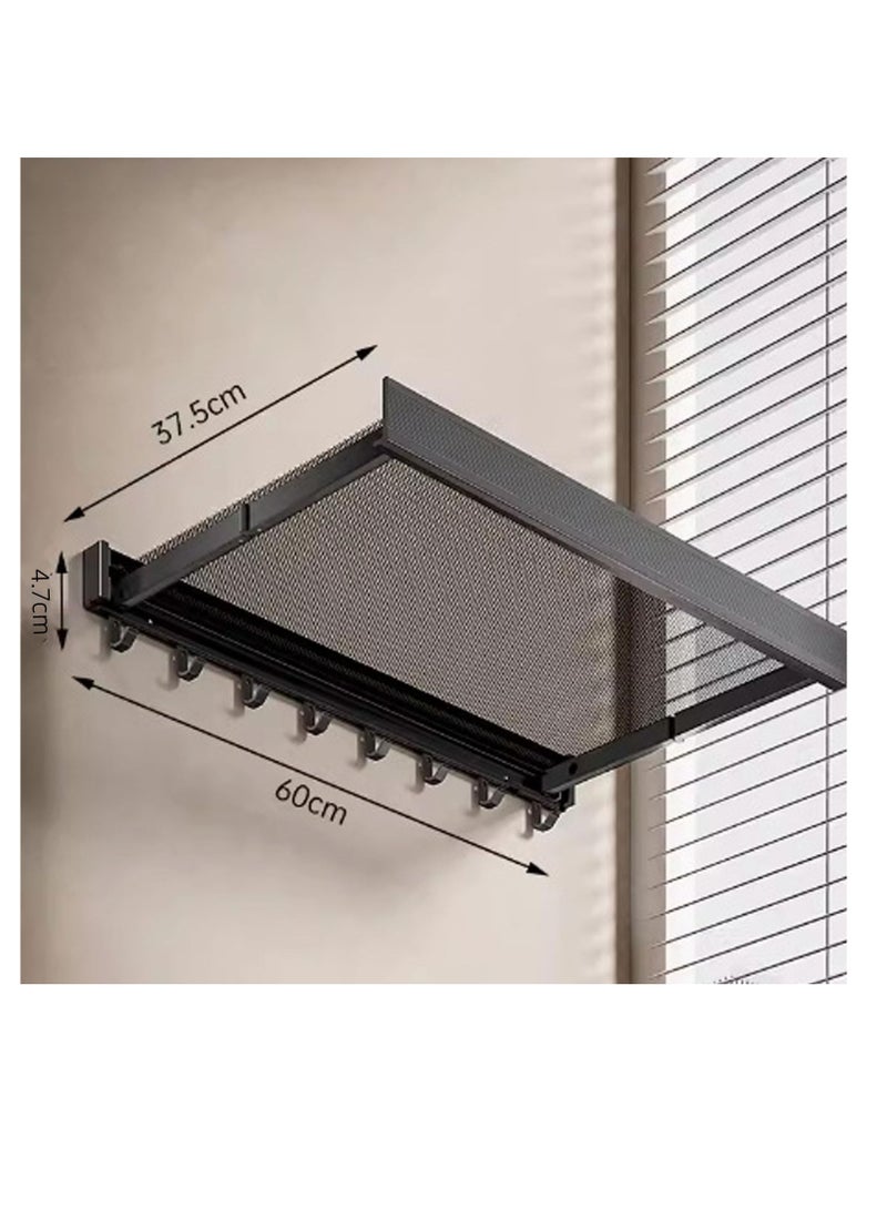 CityRiya-Long Wall Mounted Clothes Drying Rack,Laundry Drying Rack Collapsible,with Net Retractable Foldable Clothes Drying Rack Laundry Drying Rack Lay Flat to Dry Thickened Aluminum Collapsible Rack for Shoes Socks Underwear No Punching Required,60cm Wide Space Aluminum Foldable Hanging Coat Rack With 8 Towel Hooks(black) ﻿ - Image 2
