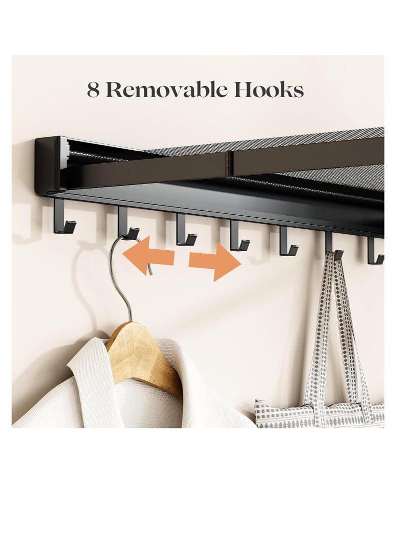 CityRiya-Long Wall Mounted Clothes Drying Rack,Laundry Drying Rack Collapsible,with Net Retractable Foldable Clothes Drying Rack Laundry Drying Rack Lay Flat to Dry Thickened Aluminum Collapsible Rack for Shoes Socks Underwear No Punching Required,60cm Wide Space Aluminum Foldable Hanging Coat Rack With 8 Towel Hooks(black) ﻿ - Image 4