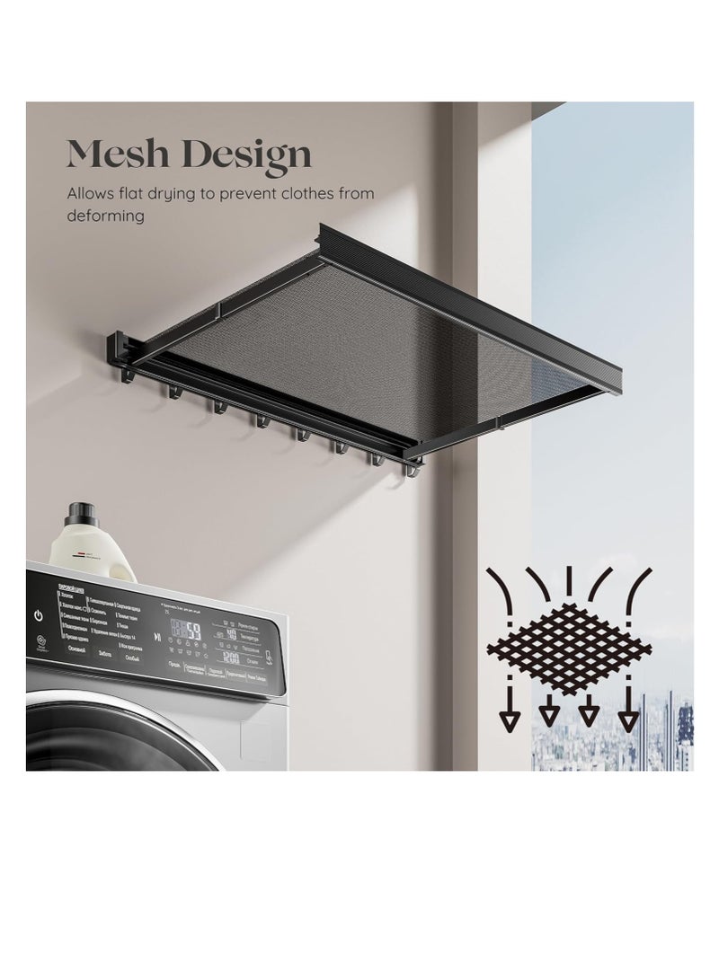 CityRiya-Long Wall Mounted Clothes Drying Rack,Laundry Drying Rack Collapsible,with Net Retractable Foldable Clothes Drying Rack Laundry Drying Rack Lay Flat to Dry Thickened Aluminum Collapsible Rack for Shoes Socks Underwear No Punching Required,60cm Wide Space Aluminum Foldable Hanging Coat Rack With 8 Towel Hooks(black) ﻿ - Image 5