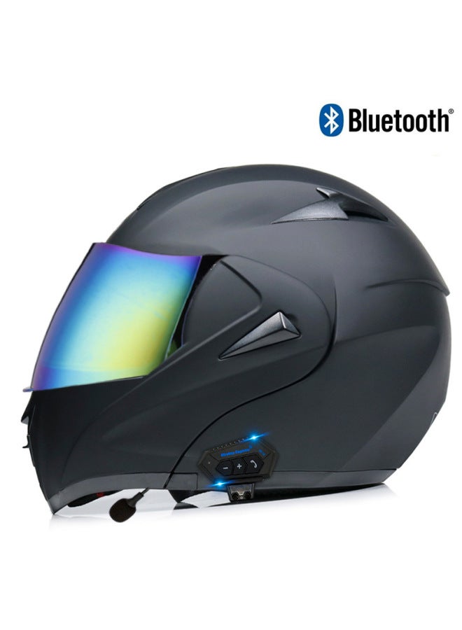 Virtue Bluetooth Motorcycle Helmet Full Face Dual Lens Carbon Fiber Pattern Sub-Black Colorful Mirror