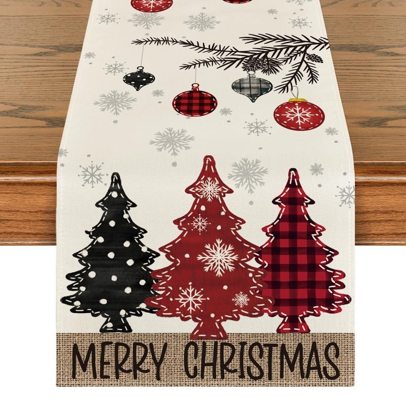 Artoid Mode Artoid Mode Red Pine Trees Merry Christmas Table Runner Winter Xmas Holiday Kitchen Dining Table Decoration for Home Party Decor 13x108 Inch