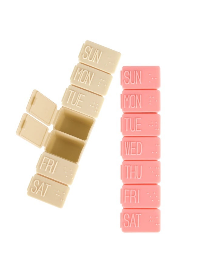 عبوة من منظمي حبوب الدواء الأسبوعيين، علب حبوب لمدة 7 أيام، منظم أدوية للسفر والاستخدام اليومي، منظم حبوب أسبوعي لحبوب زيت السمك وأقراص الكالسيوم والمكملات الغذائية (وردي + بيج) - Image 1