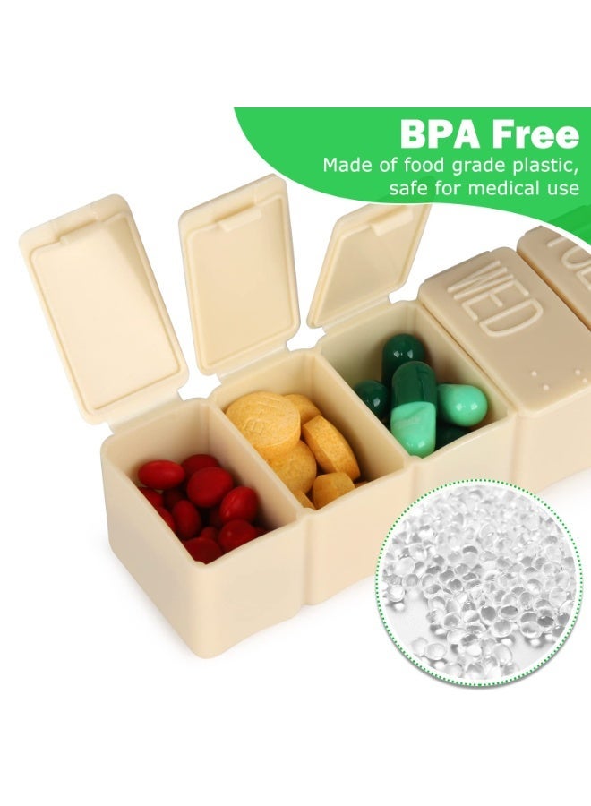 عبوة من منظمي حبوب الدواء الأسبوعيين، علب حبوب لمدة 7 أيام، منظم أدوية للسفر والاستخدام اليومي، منظم حبوب أسبوعي لحبوب زيت السمك وأقراص الكالسيوم والمكملات الغذائية (وردي + بيج) - Image 3