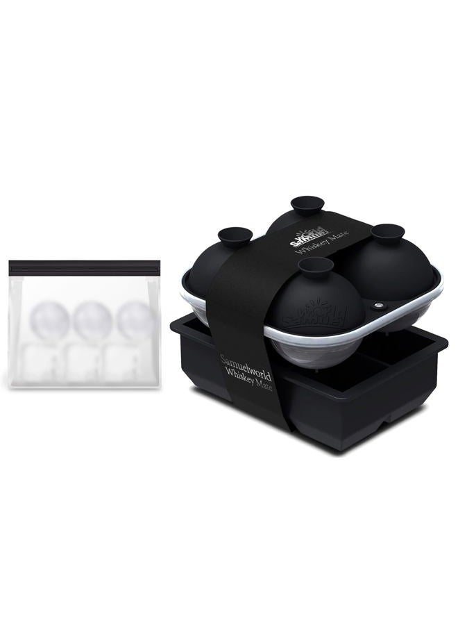 Samuelworld Large Silicone Premium Ice Trays, 2 Inches Big Cubes & 2.5 Inches Sphere Ice Molds - BPA Free, Craft Ice Maker for Gifting, Easy Release - Black(With Ice Bag) - Image 1