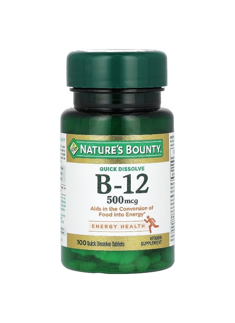 Nature's Bounty, Vitamin B-12, Natural Cherry, 500 mcg, 100 Quick Dissolve Tablets