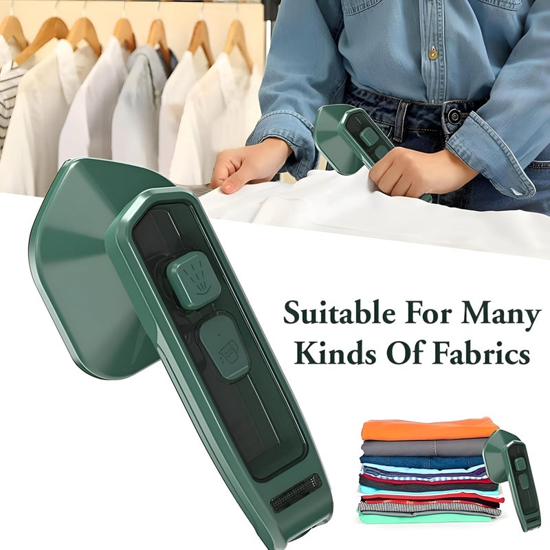 Handheld Fabric Steamer - Lightweight portable steamer for wrinkles, green, 20x11.5x7cm, safe for delicate and thick fabrics during travel or home use. - Image 2