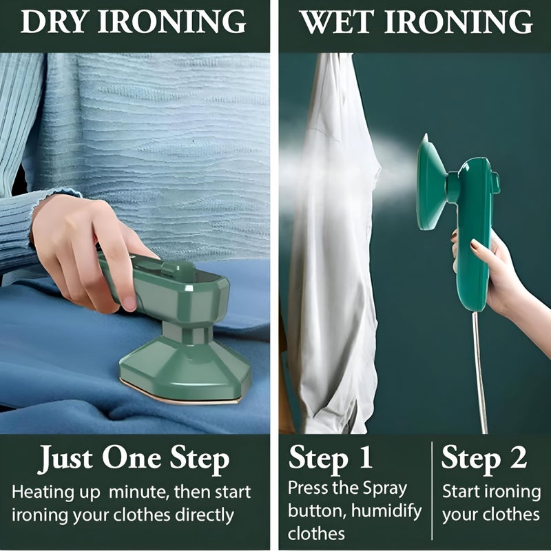 Handheld Fabric Steamer - Lightweight portable steamer for wrinkles, green, 20x11.5x7cm, safe for delicate and thick fabrics during travel or home use. - Image 5