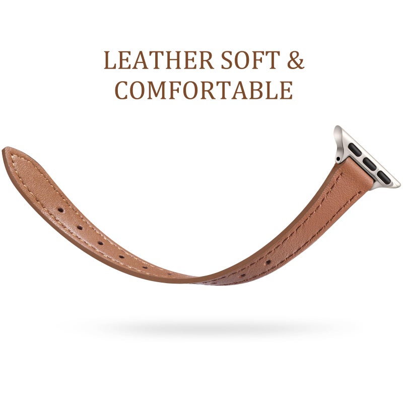 Charlam Compatible with Apple Watch Bands for Women 41mm 40mm 38mm 42mm 44mm 45mm 46mm, Top Grain Soft Leather Bands Slim Wristband for iWatch SE, iWatch Series 11 10 9 8 7 6 5 4 3 2 1,Brown/Starlight - Image 3