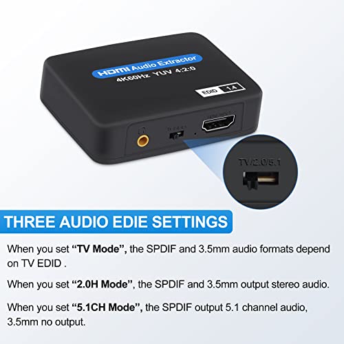 Newcare HDMI Audio Extractor, 4K @ 60Hz HDMI to HDMI + Optical Toslink SPDIF + 3.5 mm Audio Output, HDMI Audio Converter Adapter Embedder Support 1080P 3D for Fire Stick, Xbox Laptop - Image 3
