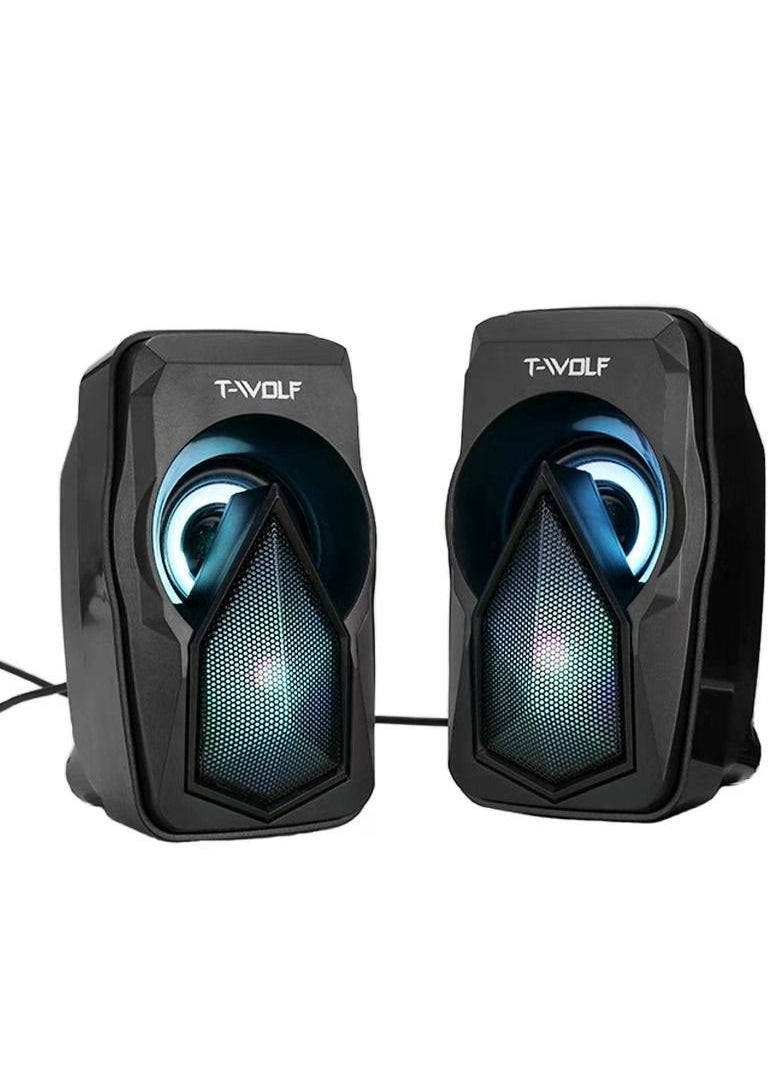 T-WOLF - Wired PC Speaker 4D Surround Sound USB 2.0 Speaker Gaming Loudspeaker For Computers / Smart Phones / Tablets - Image 1