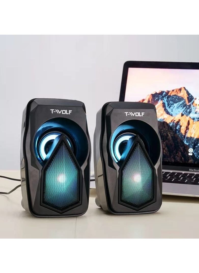 T-WOLF - Wired PC Speaker 4D Surround Sound USB 2.0 Speaker Gaming Loudspeaker For Computers / Smart Phones / Tablets - Image 1