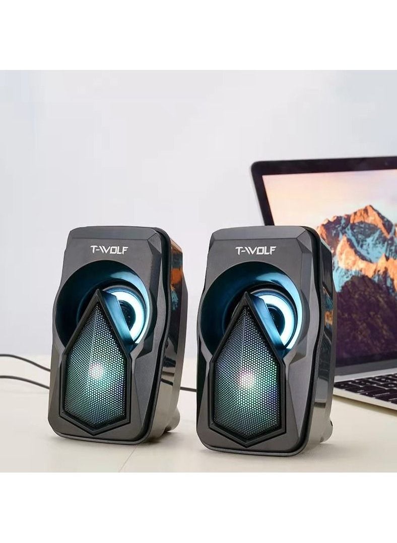 T-WOLF - Wired PC Speaker 4D Surround Sound USB 2.0 Speaker Gaming Loudspeaker For Computers / Smart Phones / Tablets - Image 1