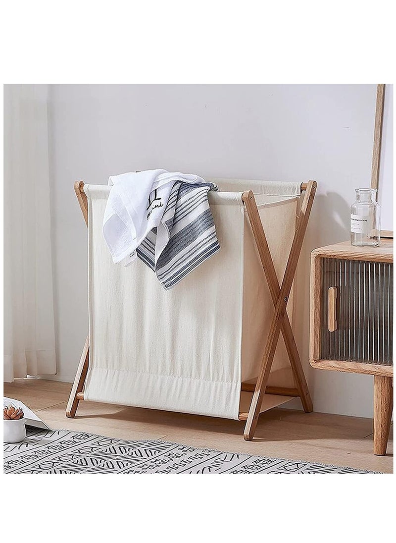 Laundry Hamper, Folding Laundry Basket with Removable Liner Bag, Bamboo Laundry Organizer for Household(Beige)
