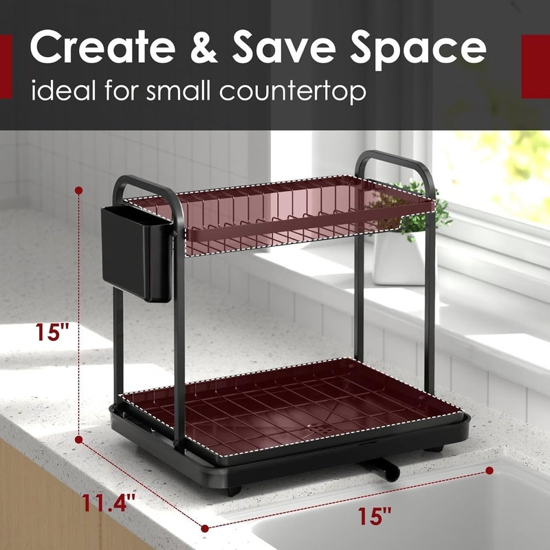 NIUB Dish Drying Rack, 2 Tier Dish Rack Dish Drying Stand with Utensil Holder & Drainboard Tray & Cutting Board Holder, Large Capacity Dish Drainer Collapsible Rust-Resistant Dish Rack (2 Tier) - Image 2