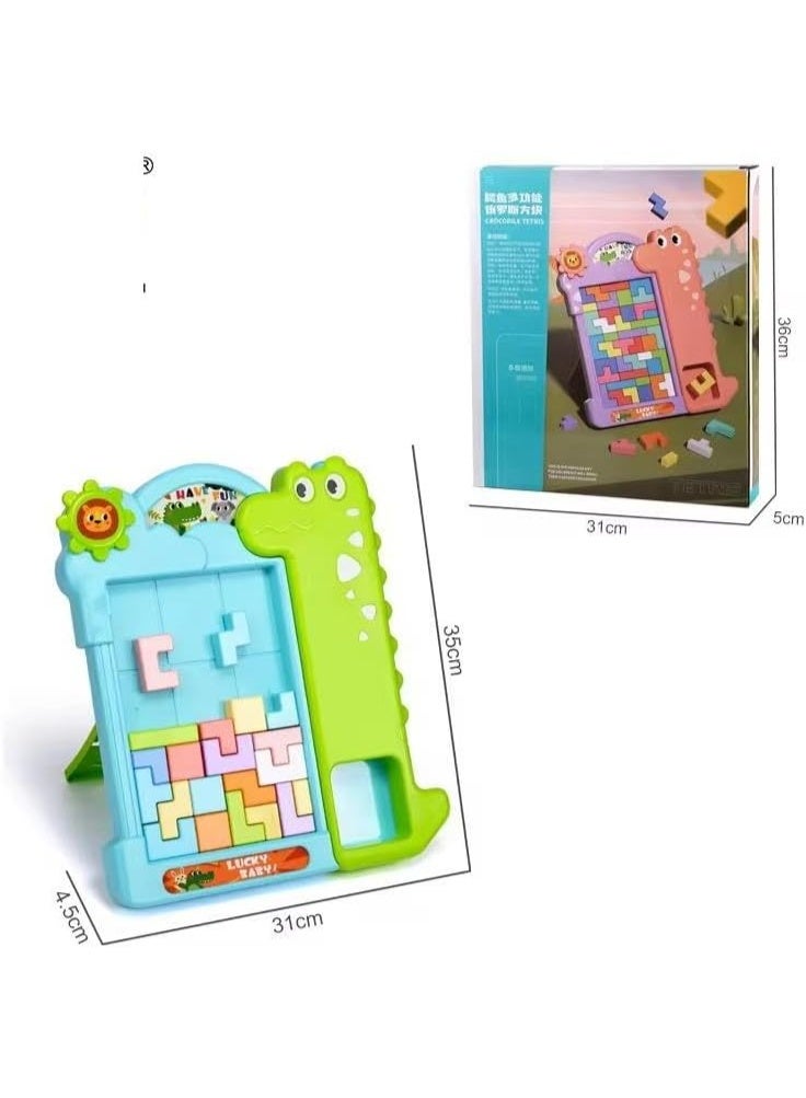 Neo Classic Stacking Play Toy for Kids – Dinosaur Shape Classic Brick Block Puzzle Game, Colorful Educational Tetris Blocks for Early Learning & Brain Development (Blue) - Image 2