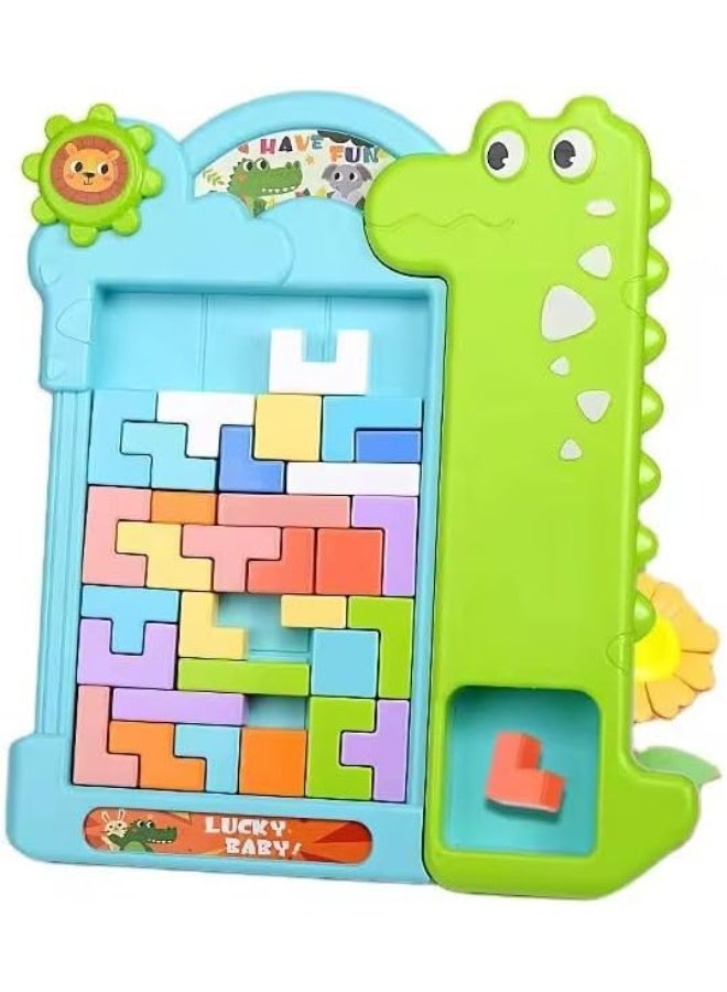 Neo Classic Stacking Play Toy for Kids – Dinosaur Shape Classic Brick Block Puzzle Game, Colorful Educational Tetris Blocks for Early Learning & Brain Development (Blue) - Image 1