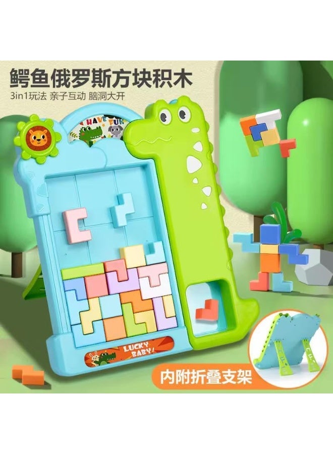 Neo Classic Stacking Play Toy for Kids – Dinosaur Shape Classic Brick Block Puzzle Game, Colorful Educational Tetris Blocks for Early Learning & Brain Development (Blue) - Image 3