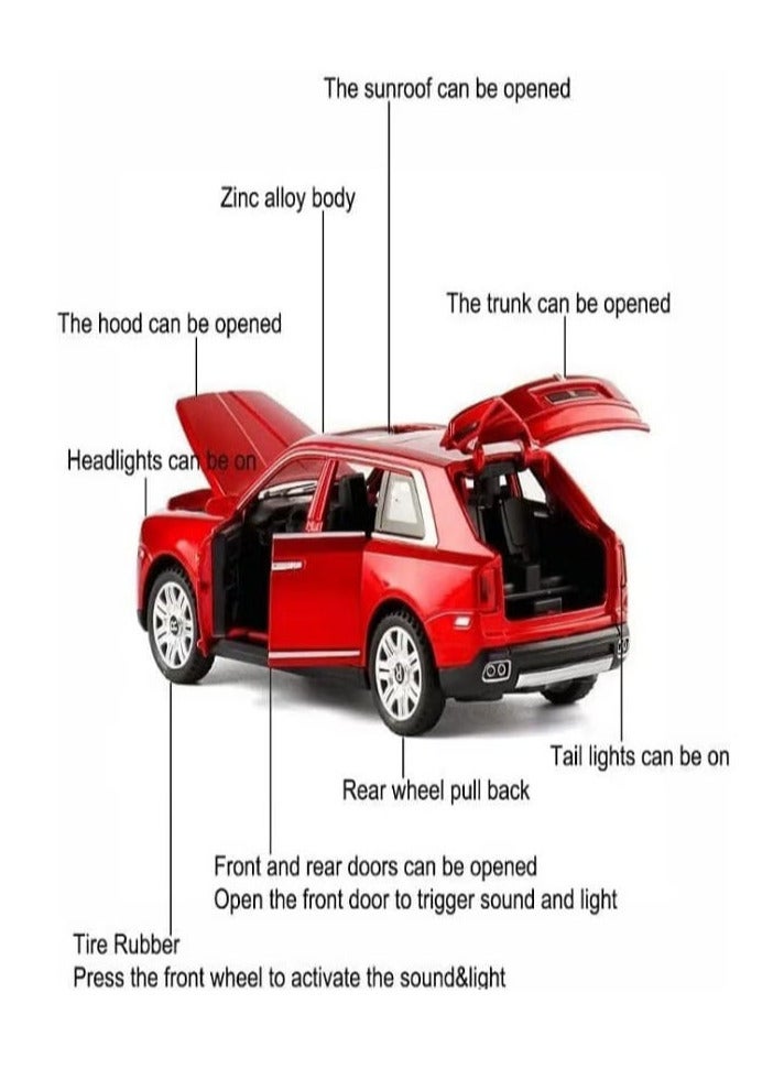 1/32 Scale Rolls-Royce Cullinan Alloy Car Model with Sound, Light, Openable Doors and Pull Back, Gifts for Kids and Adults (Red, No Box) - Image 2