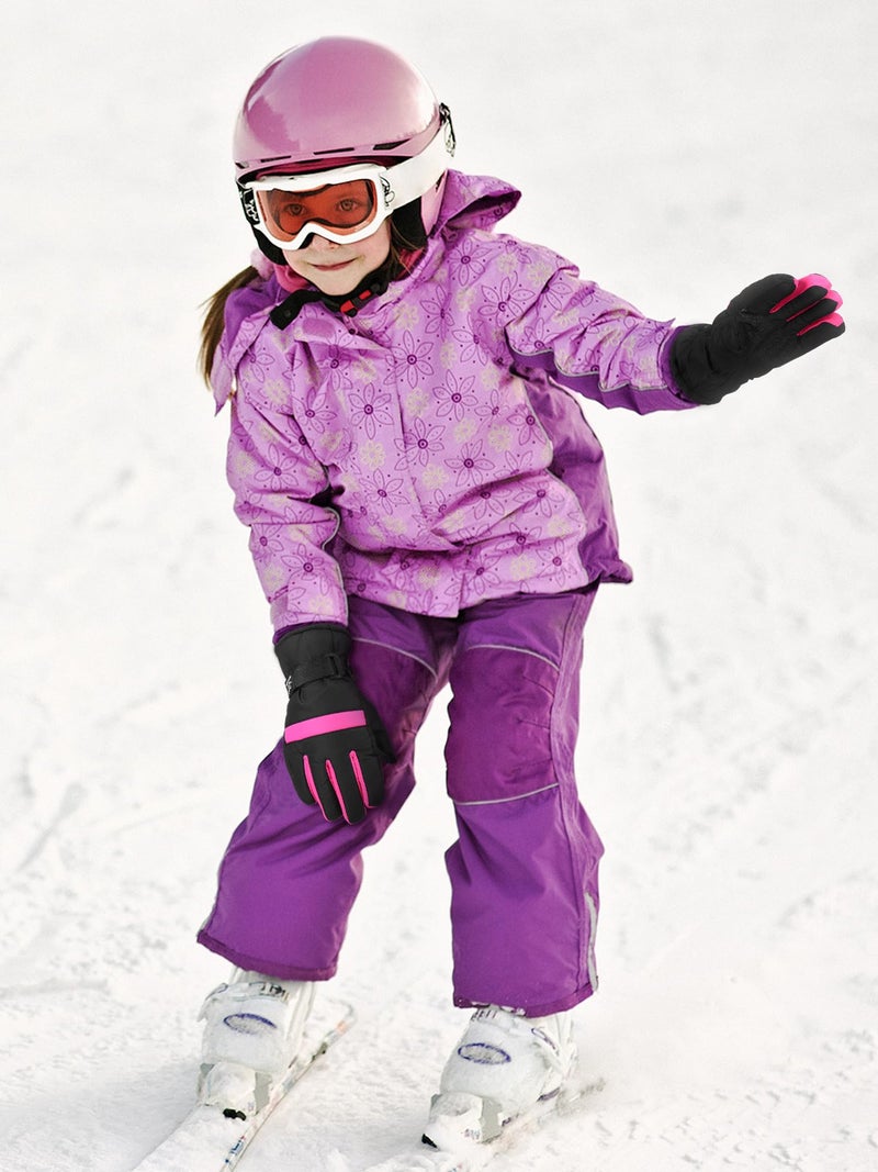 SATINIOR 2 Pairs Kids Waterproof Winter Snow Gloves Ski Gloves for Boy Girl Outdoor Warm Thickening Snowboard(Cyan, Rosarot,10-15 Years) - Image 2