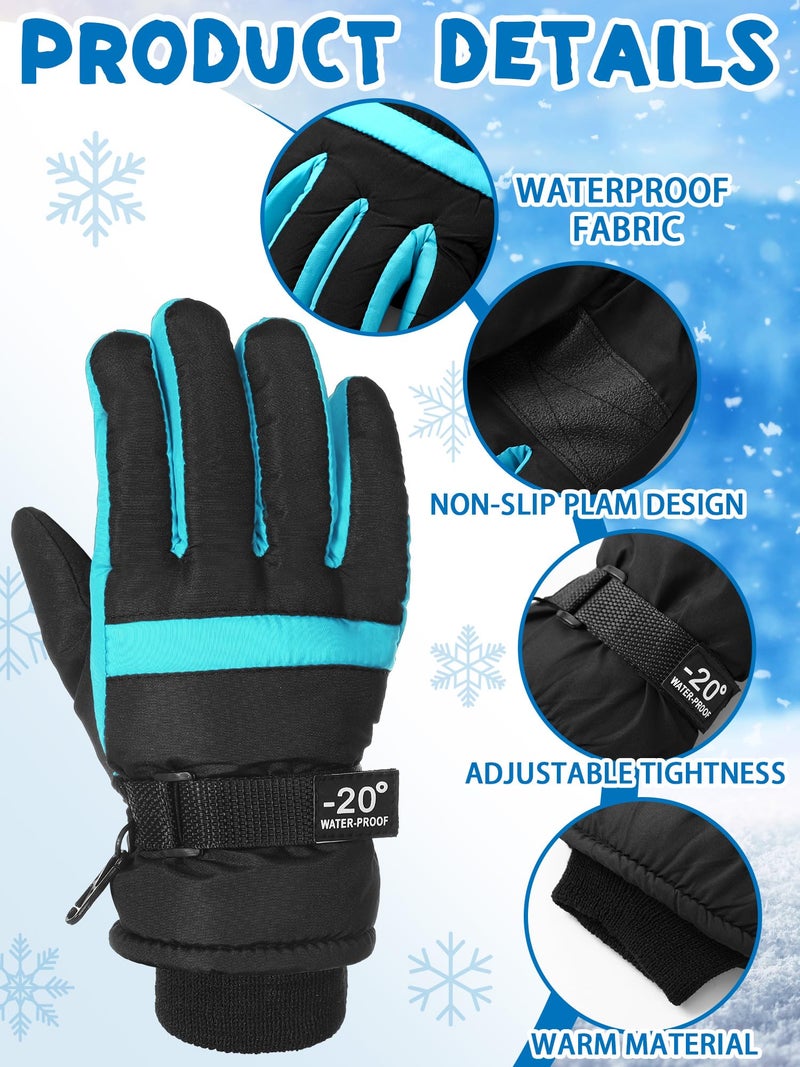 SATINIOR 2 Pairs Kids Waterproof Winter Snow Gloves Ski Gloves for Boy Girl Outdoor Warm Thickening Snowboard(Cyan, Rosarot,10-15 Years) - Image 5