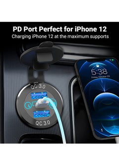 SYOSI Car Charger Socket, 12V/24V Triple USB Outlet 20W PD & 18W QC3.0 Aluminum Metal with Touch Power Switch, Fast Charge Adapter for Boat Marine RV Golf Cart Motorcycle  - Image 4