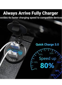 SYOSI Car Charger Socket, 12V/24V Triple USB Outlet 20W PD & 18W QC3.0 Aluminum Metal with Touch Power Switch, Fast Charge Adapter for Boat Marine RV Golf Cart Motorcycle  - Image 3