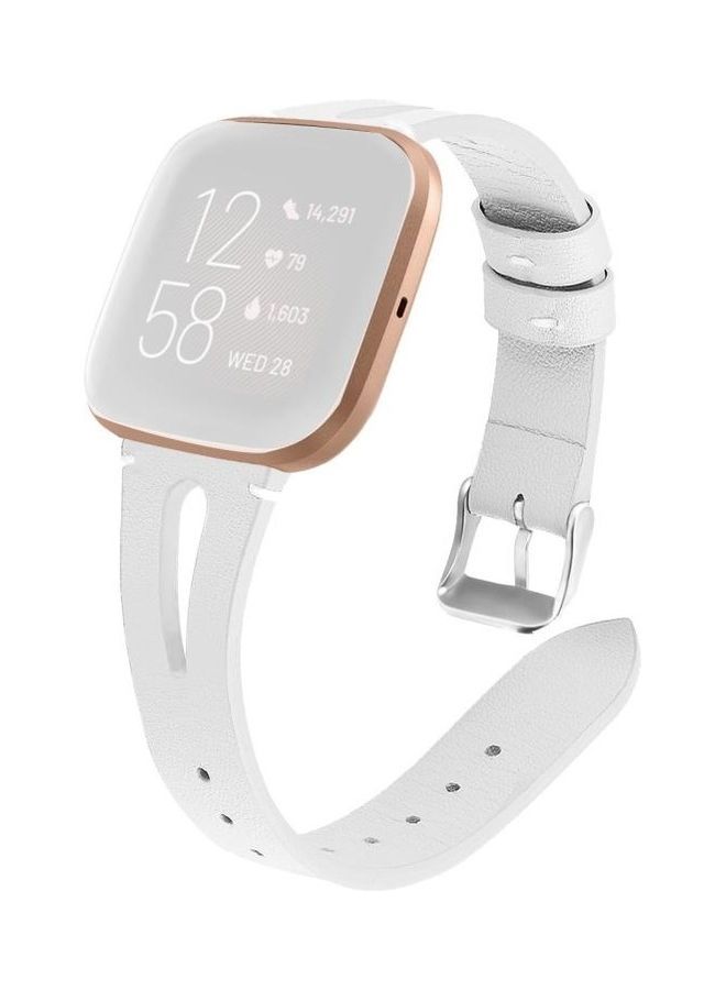 NIBEMINENT Leather Middle Opening Watch Strap For Fitbit Versa 2 White - Image 1