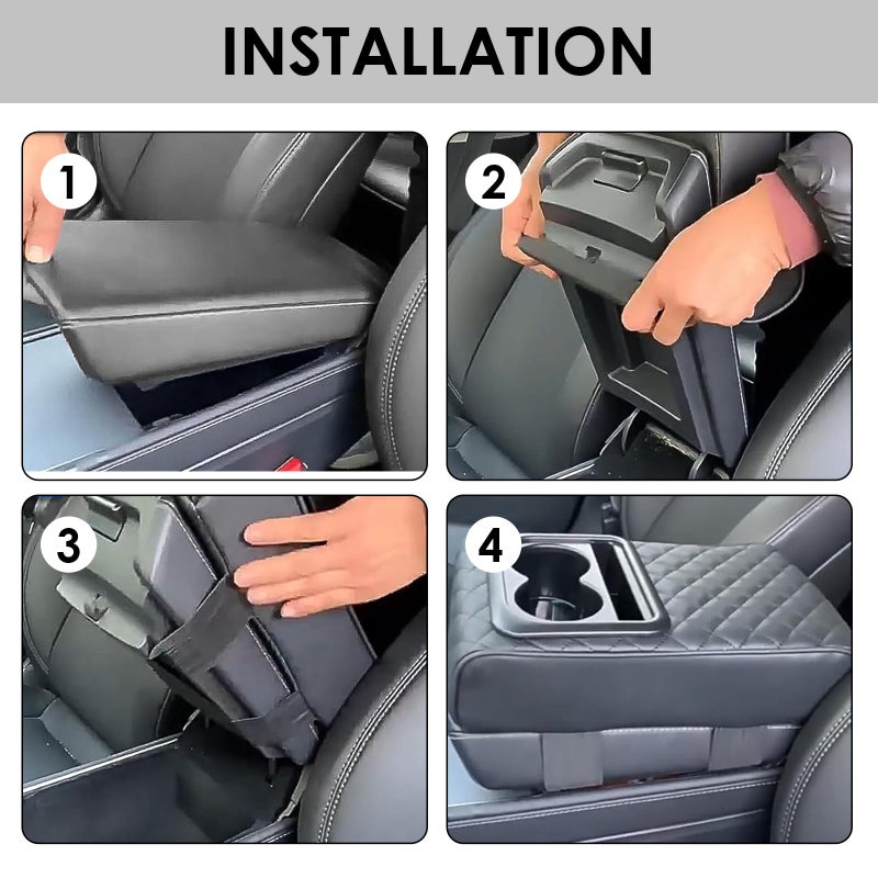 Amzauto Car Center Console Cover  Leather Car Armrest Cover With Cup Holder  Phone Slot  Waterproof Arm Rest Protector Cushion Automotive Accessories (Black) - Image 4