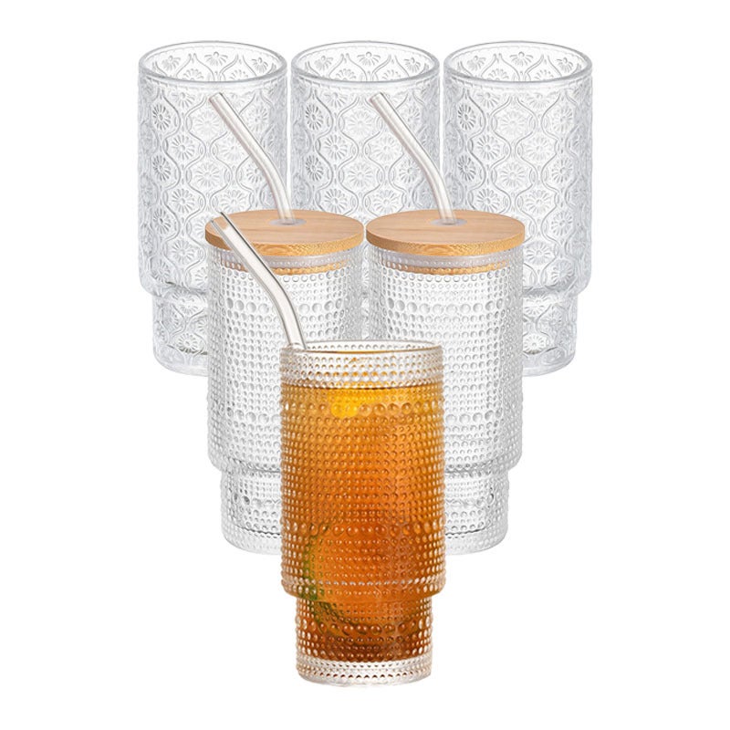 Begonia Flower Glass Cup with Bamboo Lid and Straw - Image 3